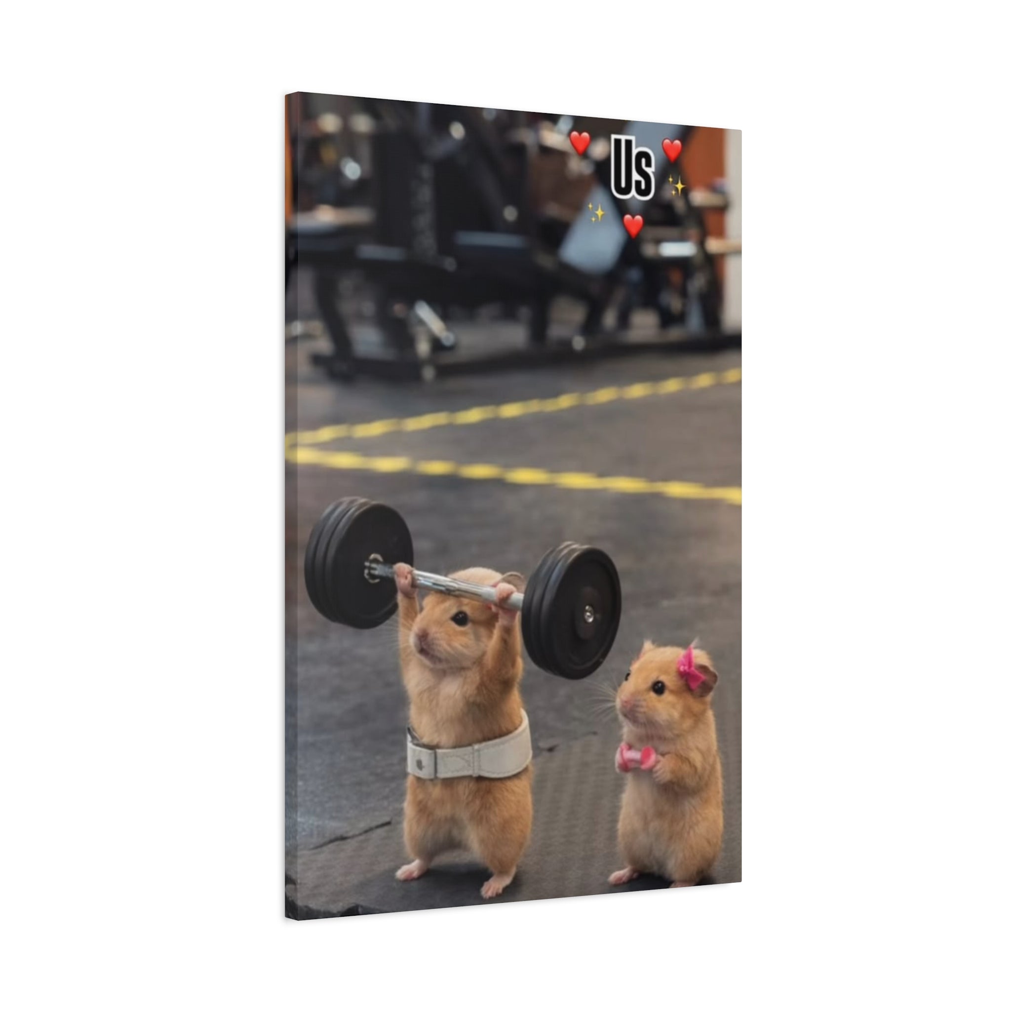 Gym Hamster Canvas Wall Art - 'Us' Cute Weightlifting Rodent Print