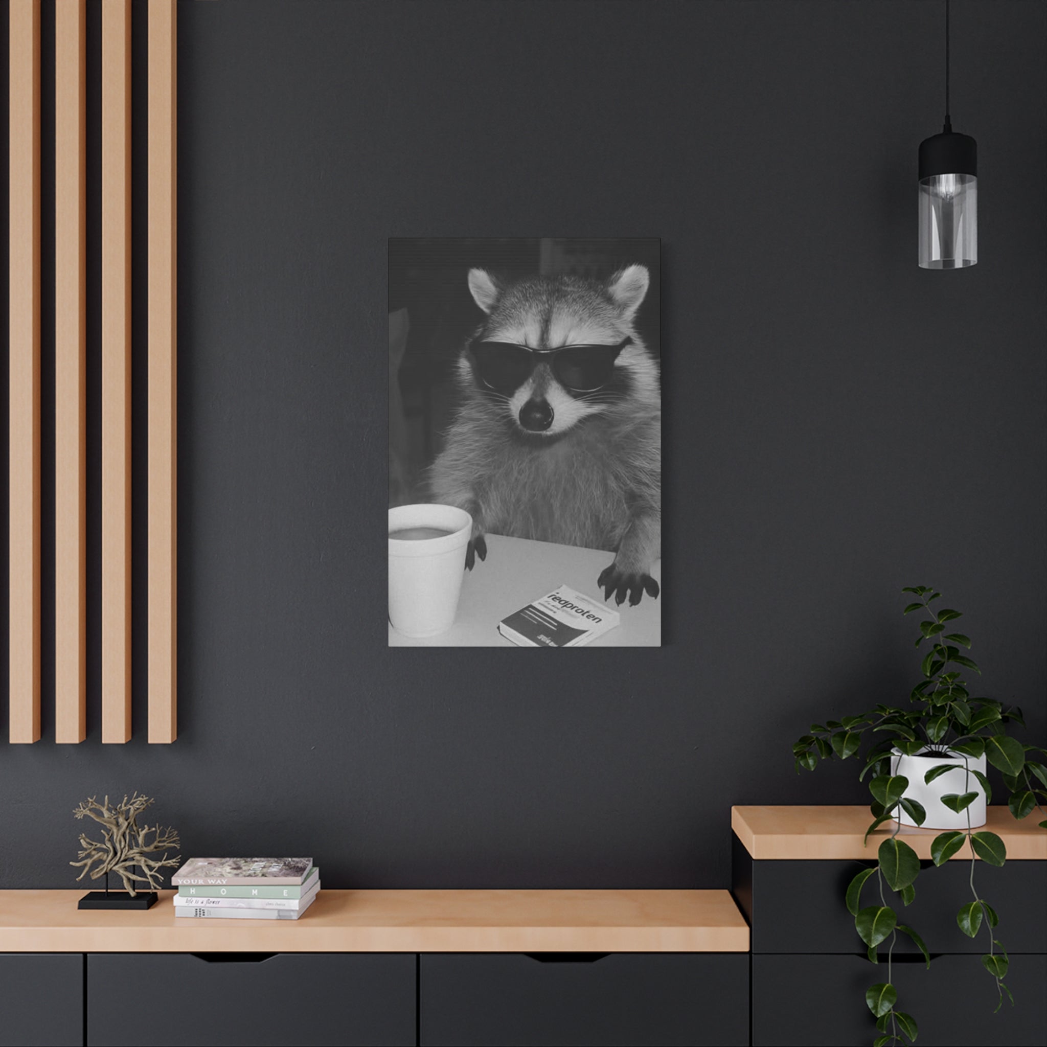 Cool Raccoon Wall Art Canvas – Black & White Sunglasses Photo Print