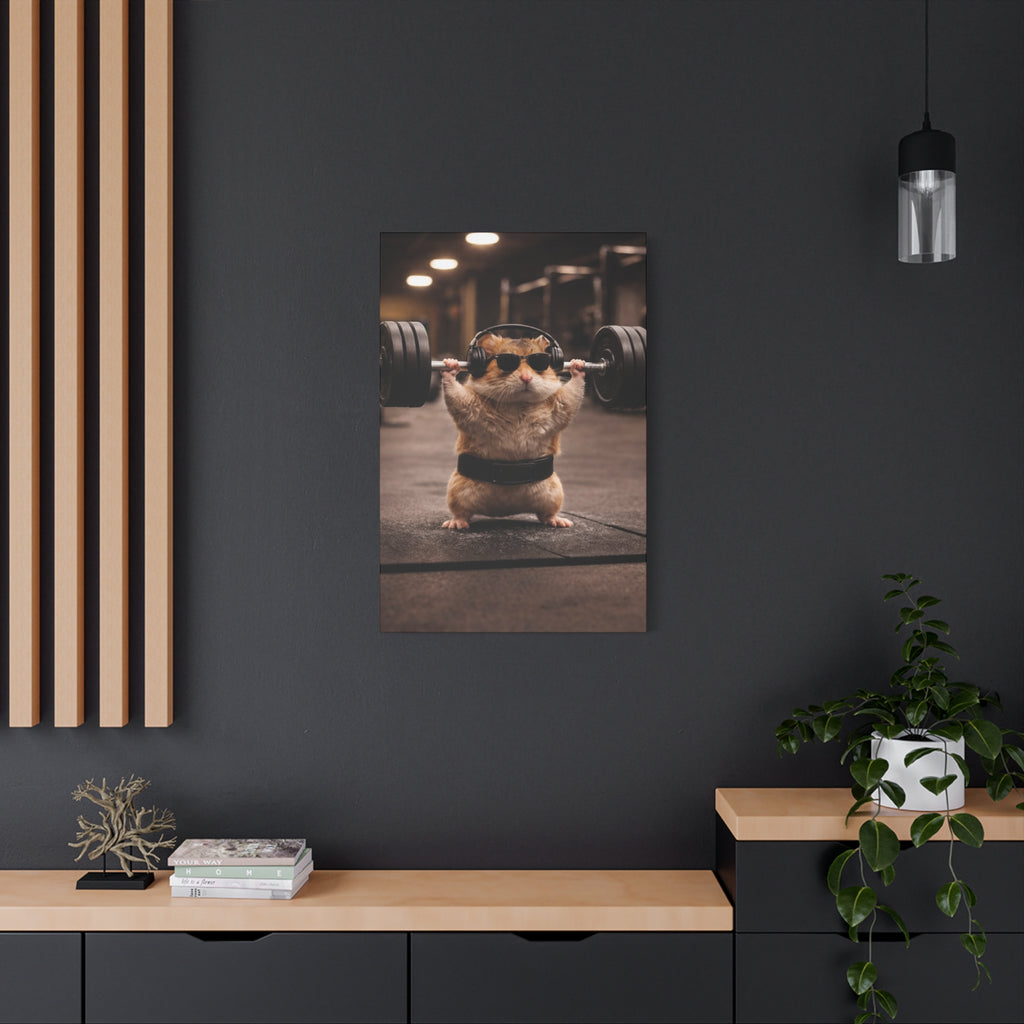 Gym Hamster Canvas Print — Cute Weightlifting Pet Wall Art