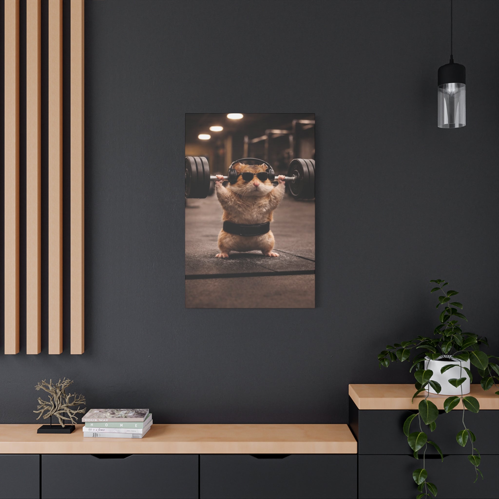 Gym Hamster Canvas Print — Cute Weightlifting Pet Wall Art