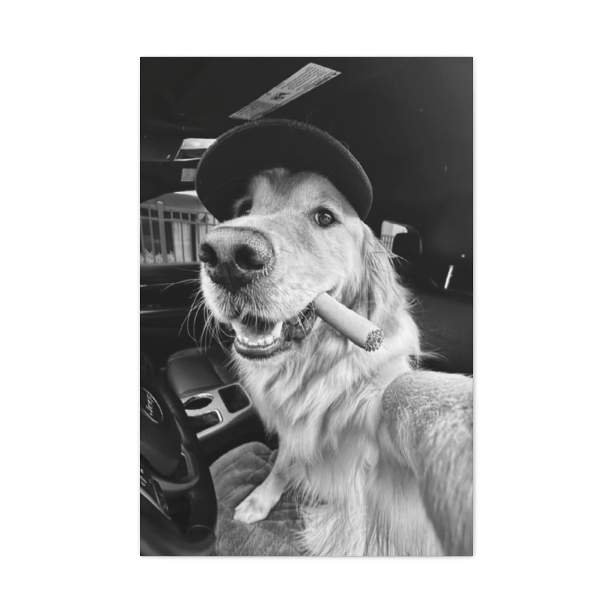 Golden Retriever Wall Canvas — Black & White Dog Portrait