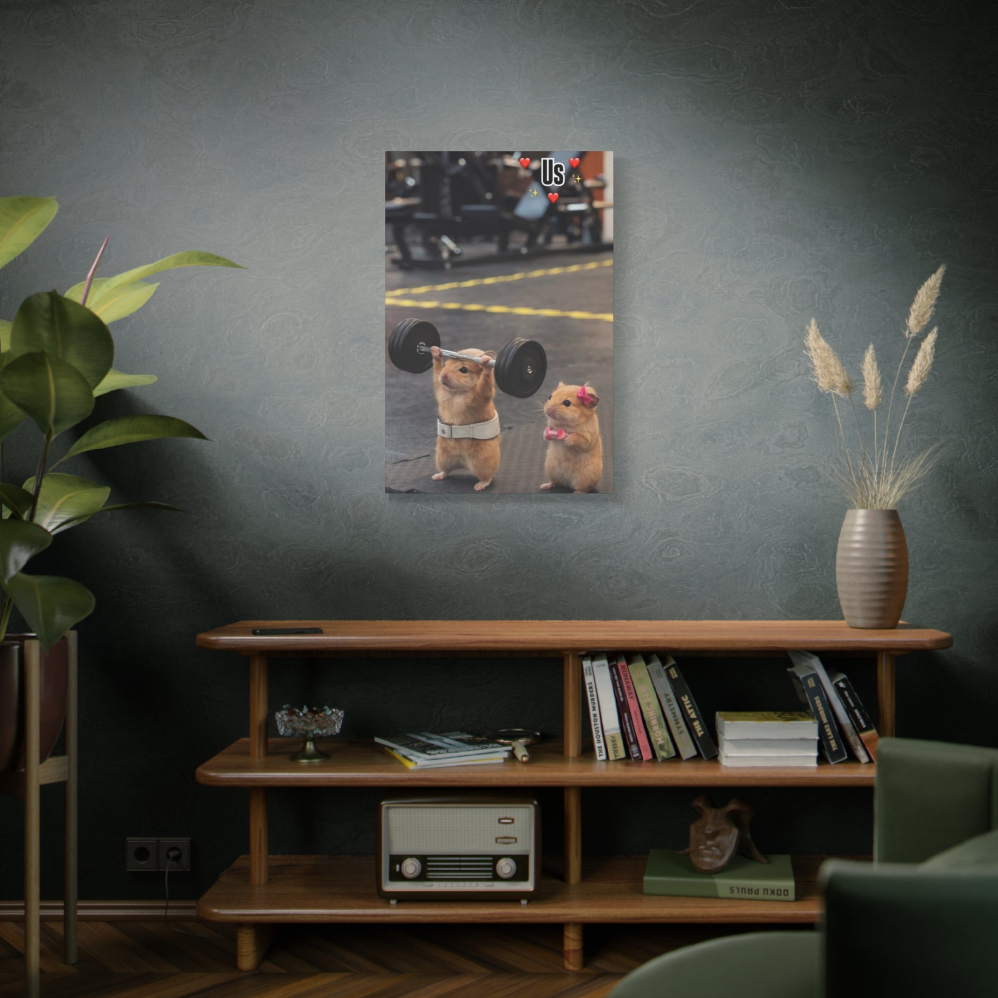 Gym Hamster Canvas Wall Art - 'Us' Cute Weightlifting Rodent Print