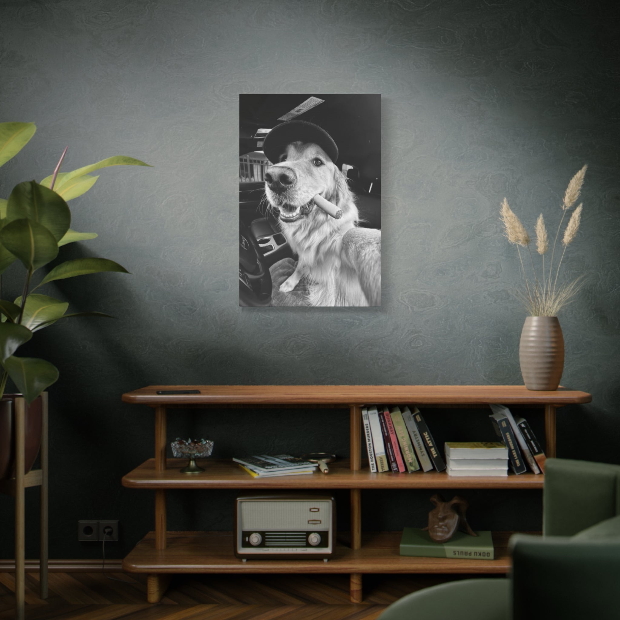Golden Retriever Wall Canvas — Black & White Dog Portrait