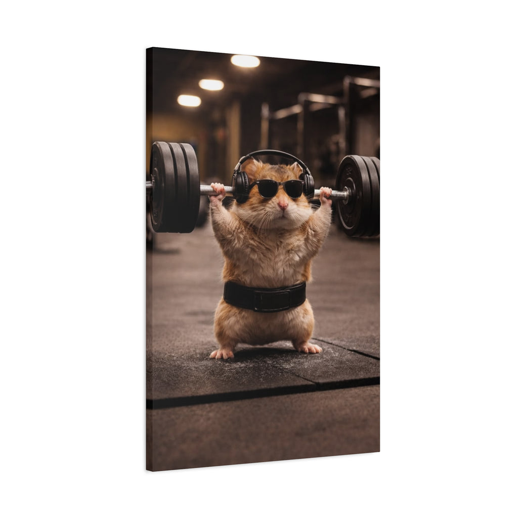 Gym Hamster Canvas Print — Cute Weightlifting Pet Wall Art
