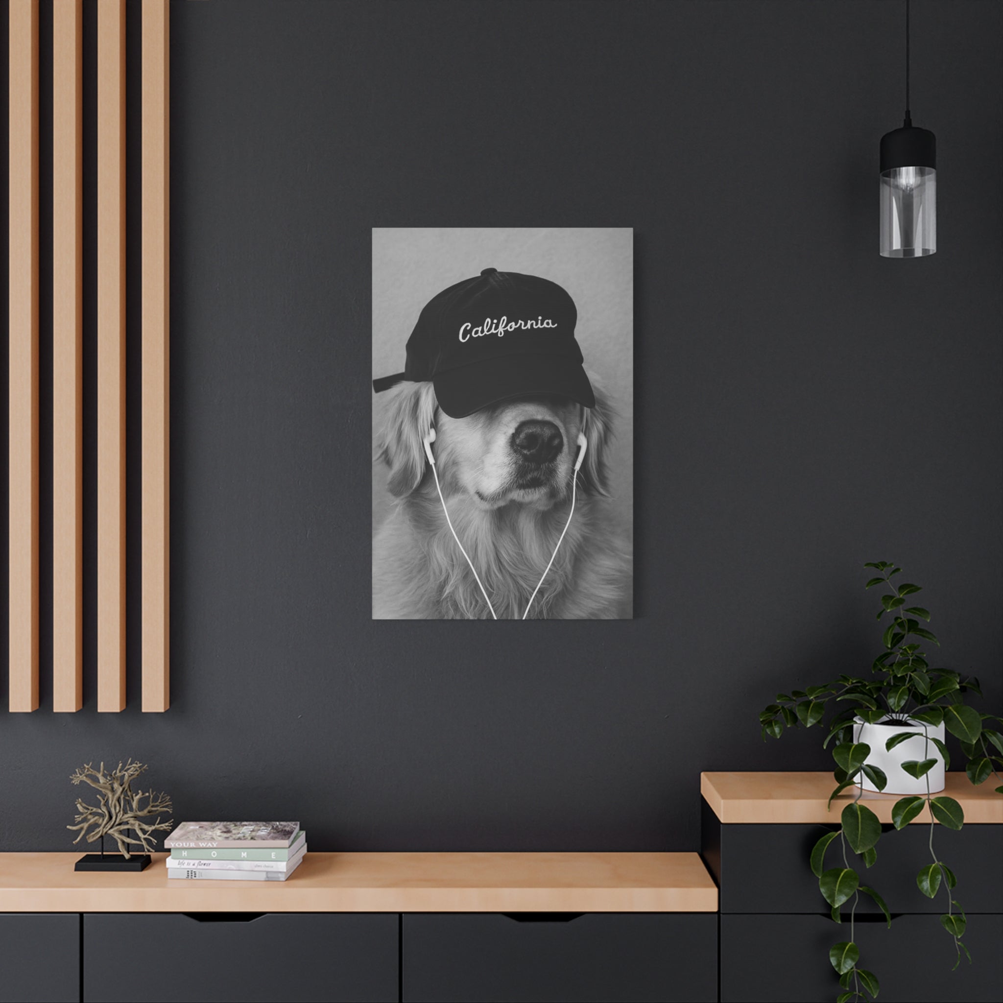 Golden Retriever Wall Art - 'California' Cap Black & White Matte Canvas