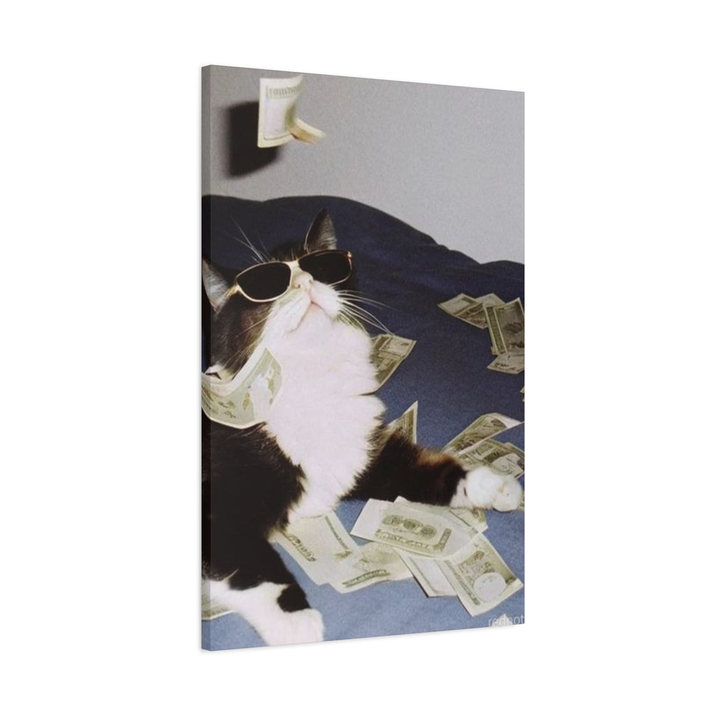 Cool Cat with Money Canvas Print – Funny Cat Wall Art for Home & Office