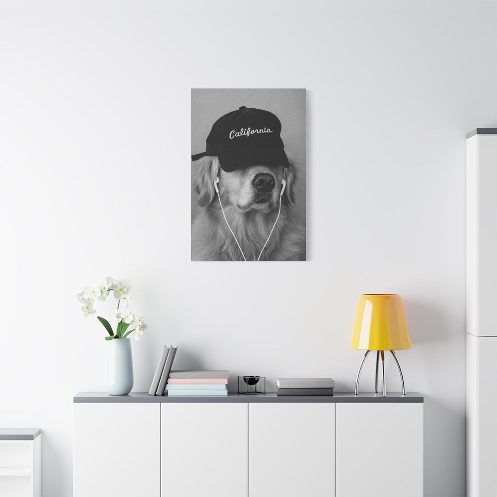 Golden Retriever Wall Art - 'California' Cap Black & White Matte Canvas