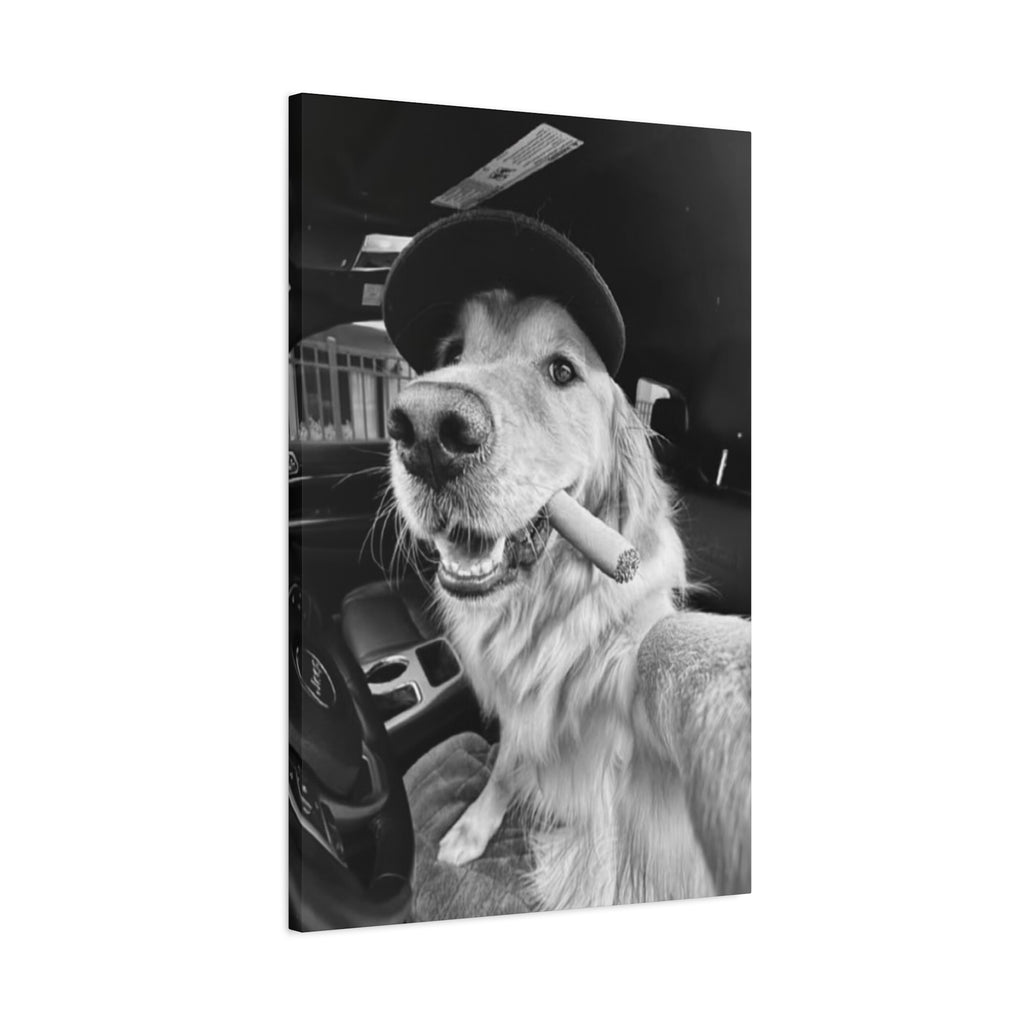 Golden Retriever Wall Canvas — Black & White Dog Portrait
