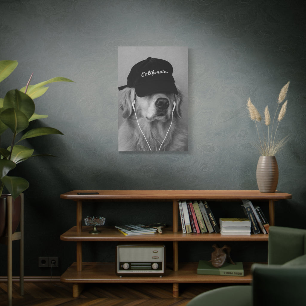 Golden Retriever Wall Art - 'California' Cap Black & White Matte Canvas