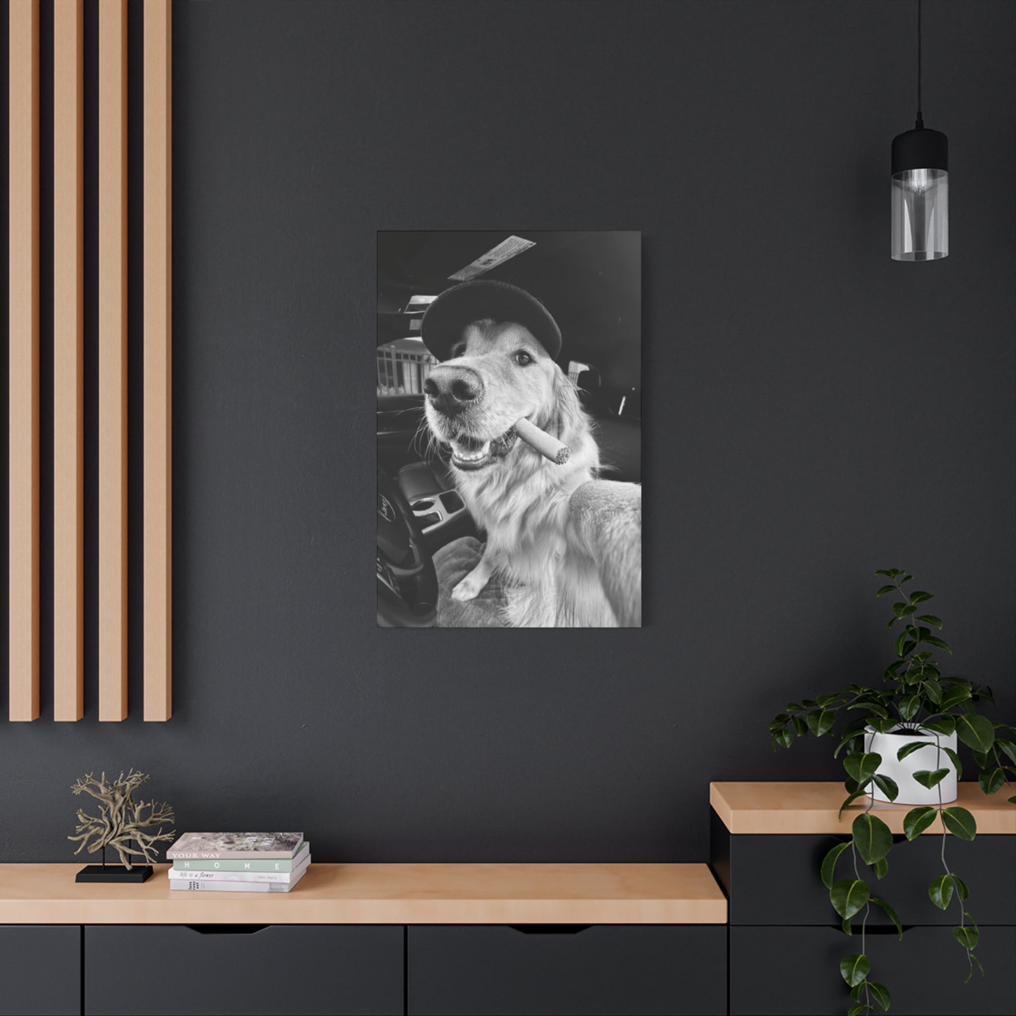 Golden Retriever Wall Canvas — Black & White Dog Portrait