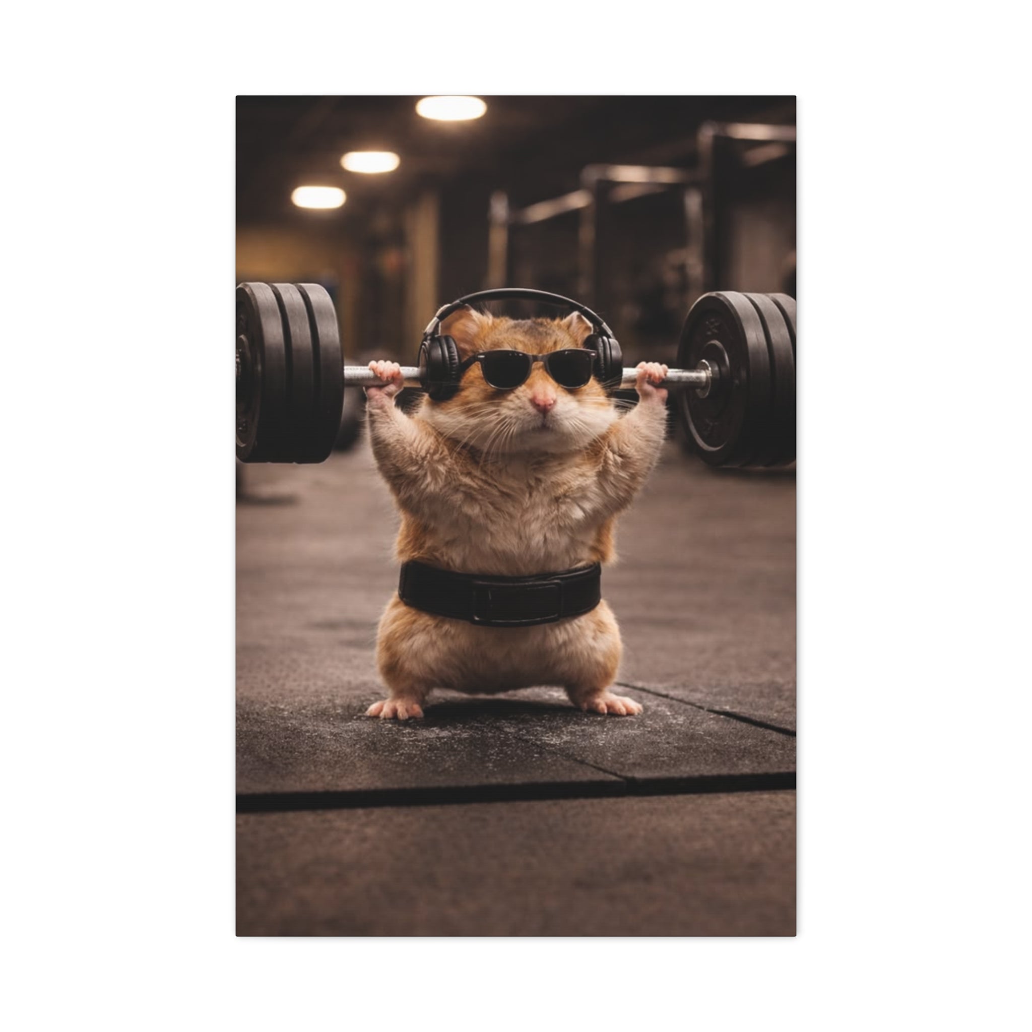 Gym Hamster Canvas Print — Cute Weightlifting Pet Wall Art
