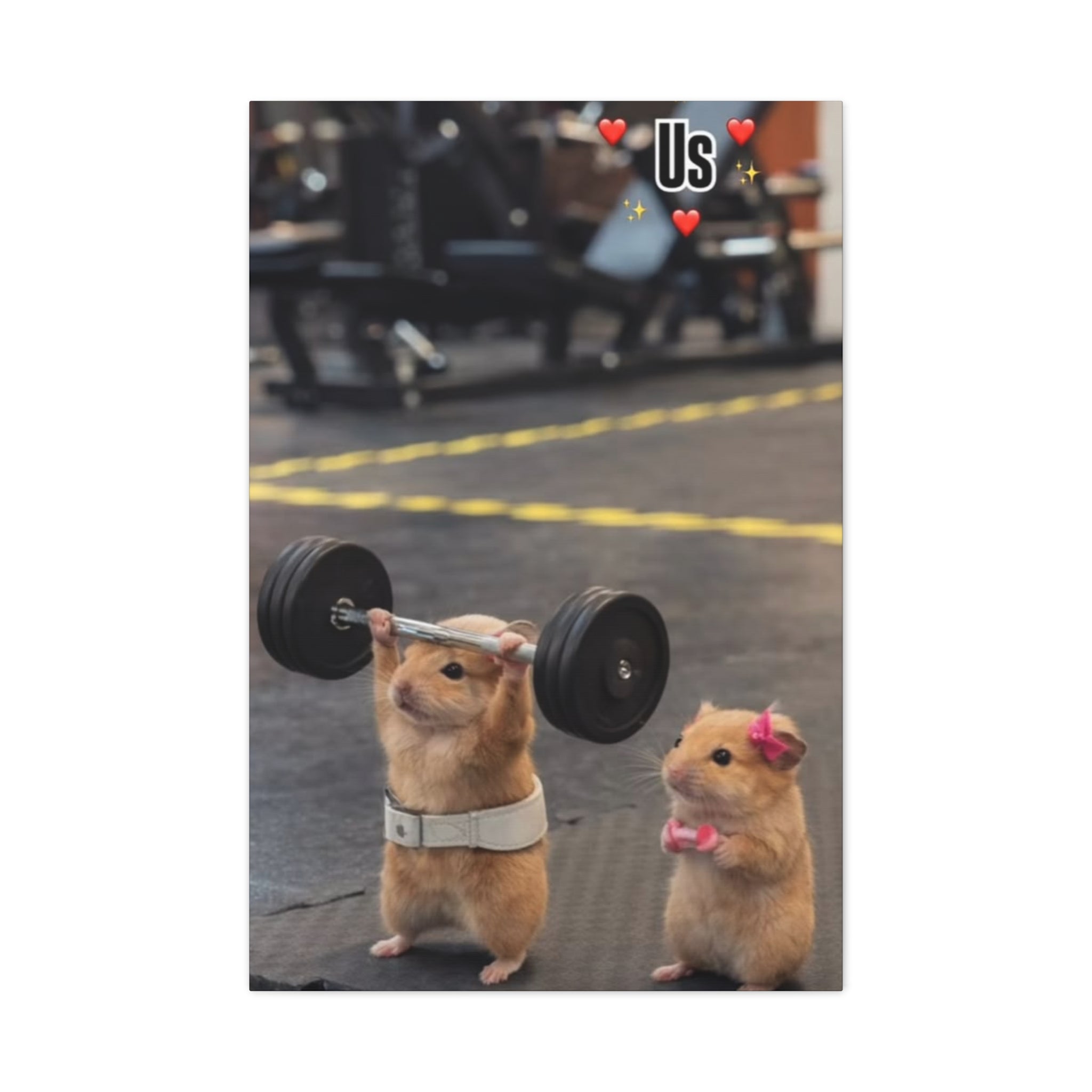 Gym Hamster Canvas Wall Art - 'Us' Cute Weightlifting Rodent Print