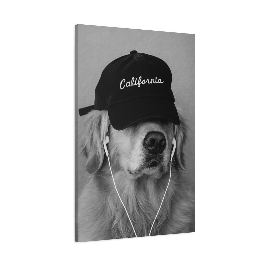 Golden Retriever Wall Art - 'California' Cap Black & White Matte Canvas