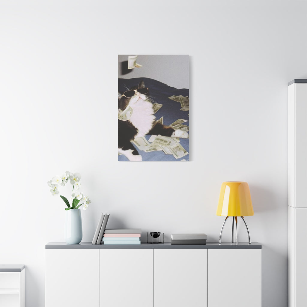 Cool Cat with Money Canvas Print – Funny Cat Wall Art for Home & Office