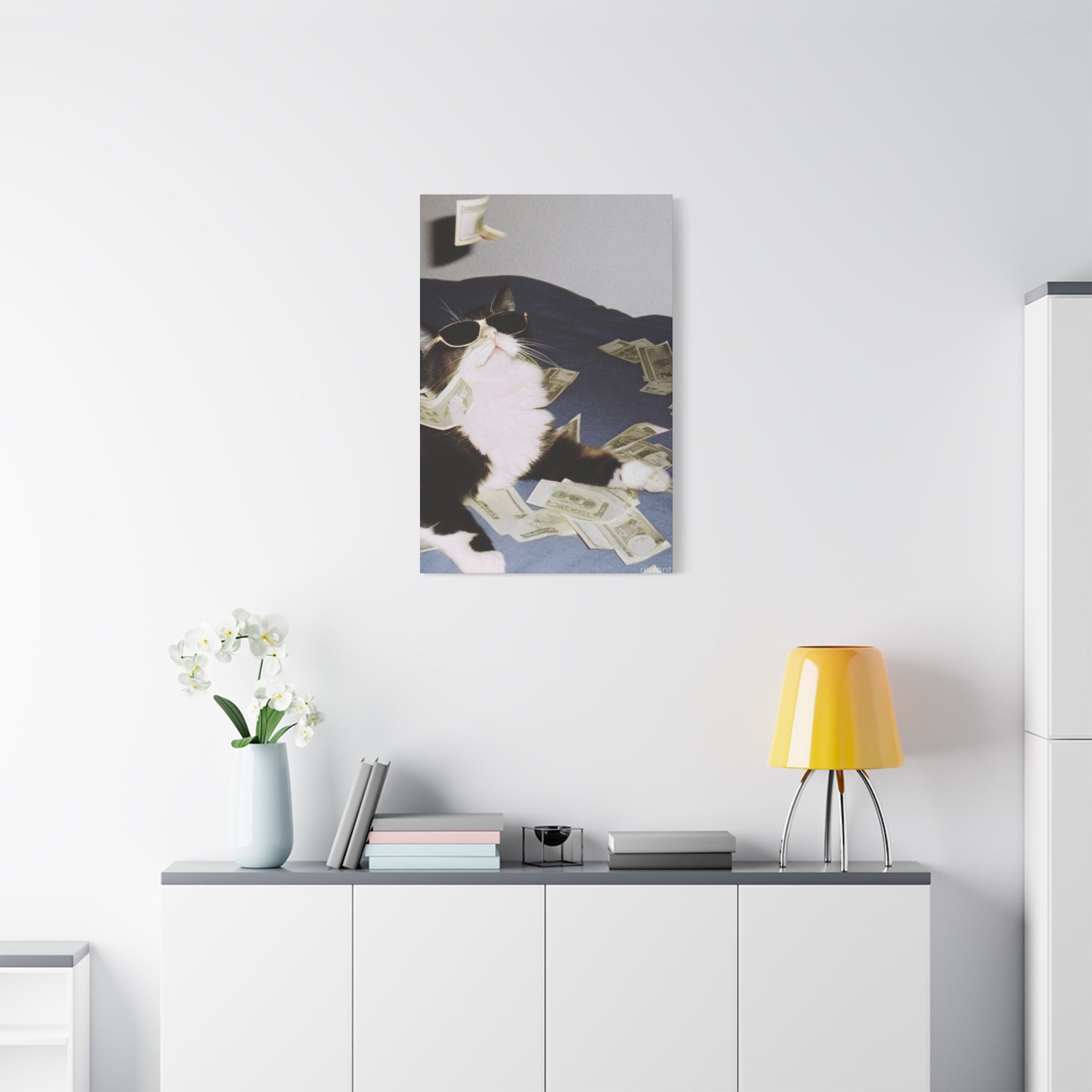 Cool Cat with Money Canvas Print – Funny Cat Wall Art for Home & Office