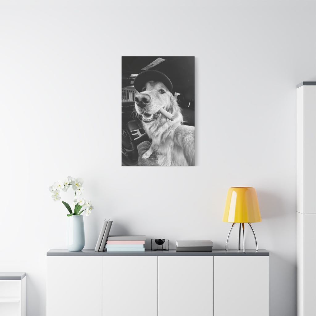 Golden Retriever Wall Canvas — Black & White Dog Portrait